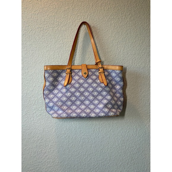 Dooney & Bourke DB Monogram Tote Bag Purse Lavender and White Leather Trim Y2K - Picture 4 of 8